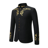 Men's Vintage Stand Collar Embroidered Slim Fit Single Breasted Blazer 50534272M