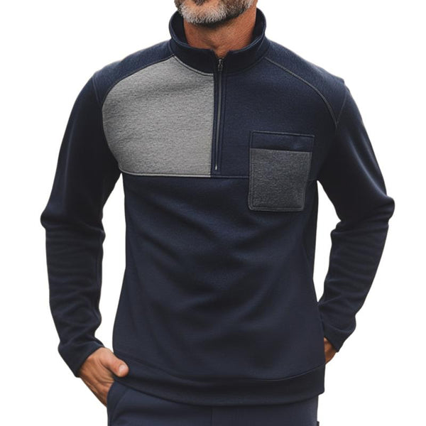 Men's Retro Casual Colorblock Chest Pocket Zipper Sweatshirt 40989432TO