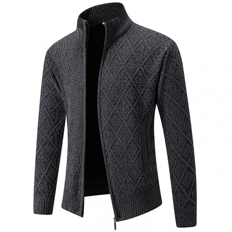 Men's Casual Jacquard Knit Stand Collar Cardigan 89756316Y