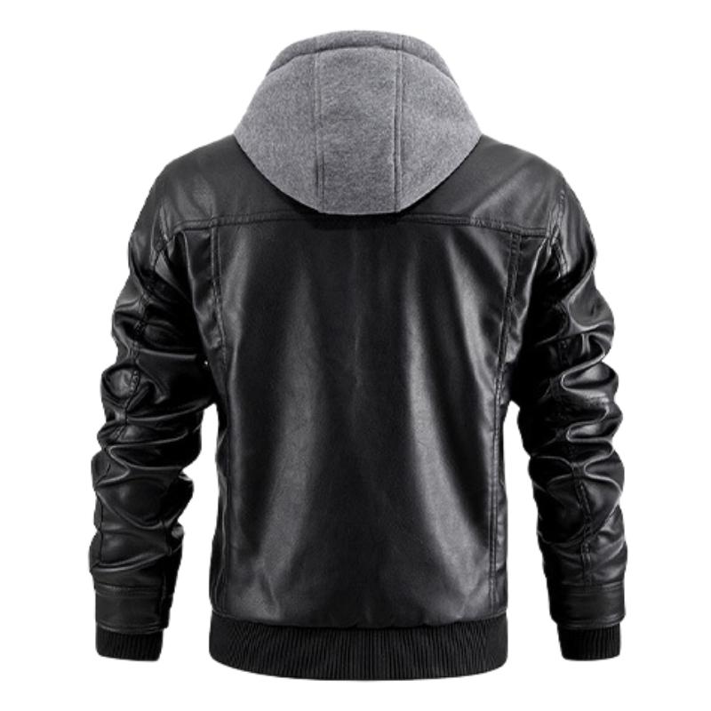 Men's Hooded Warm Leather Jacket 32828401F