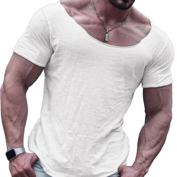 Men's Pure Cotton Solid Color Round Neck Slim Fit Short-Sleeved T-Shirt 87575228Y