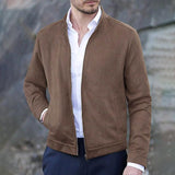 Men's Solid Suede Stand Collar Long Sleeve Zipper Jacket 85385574Z