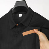 Men's Striped Jacquard Lapel Long Sleeve Polo Shirt 03659567Y