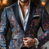 Men's Vintage Elegant Embroidery Jacquard Lapel Slim Business Casual Blazer 14017476Z