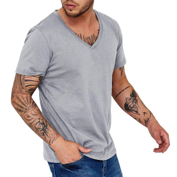 Men's Solid Color V-neck Sports Short-sleeved T-shirt 86713734X