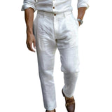 Men's Linen Button Solid Color Breathable Pants 24275767X