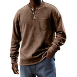 Men's Solid Henley Collar Chest Pocket Long Sleeve T-shirt 19957942Z