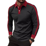 Men's Contrast Color Lapel Long Sleeve Polo Shirt 16654899X