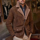 Men's Vintage Suede Fleece Lapel Multi-pocket Single Breasted Casual Jacket 37514886Z