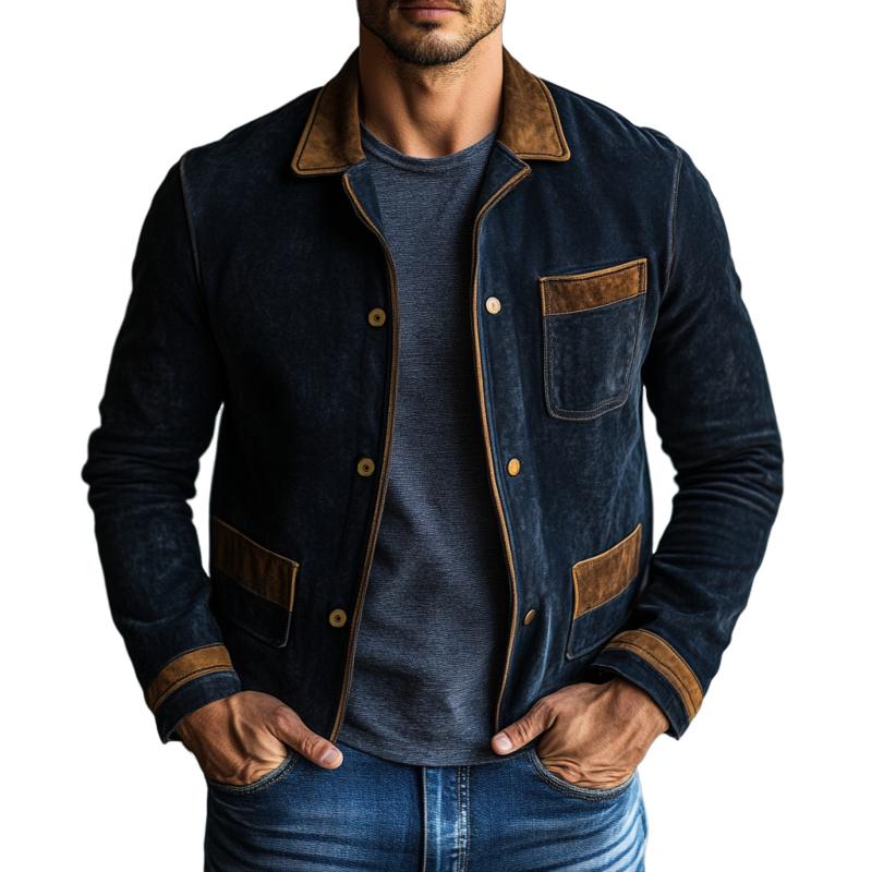 Men's Casual Color Matching Suede Multi-Pocket Jacket 82601367Y