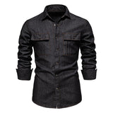 Men's Denim Lapel Chest Pocket Long Sleeve Cargo Shirt 80094373Z