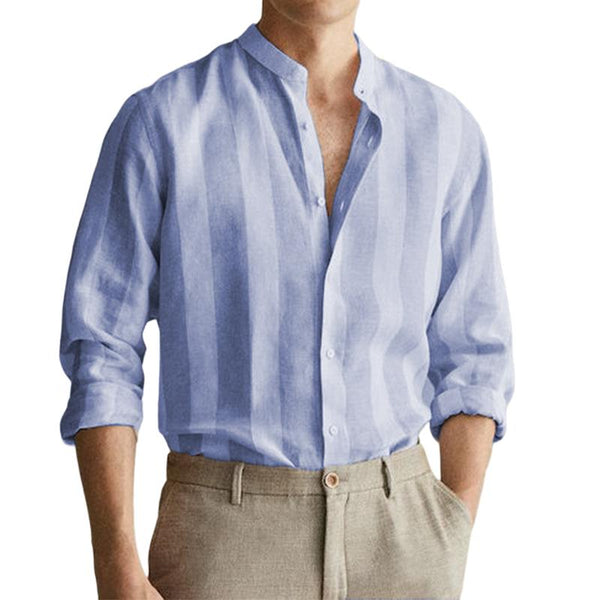 Men's Striped Stand Collar Long Sleeve Shirt 04770513Z