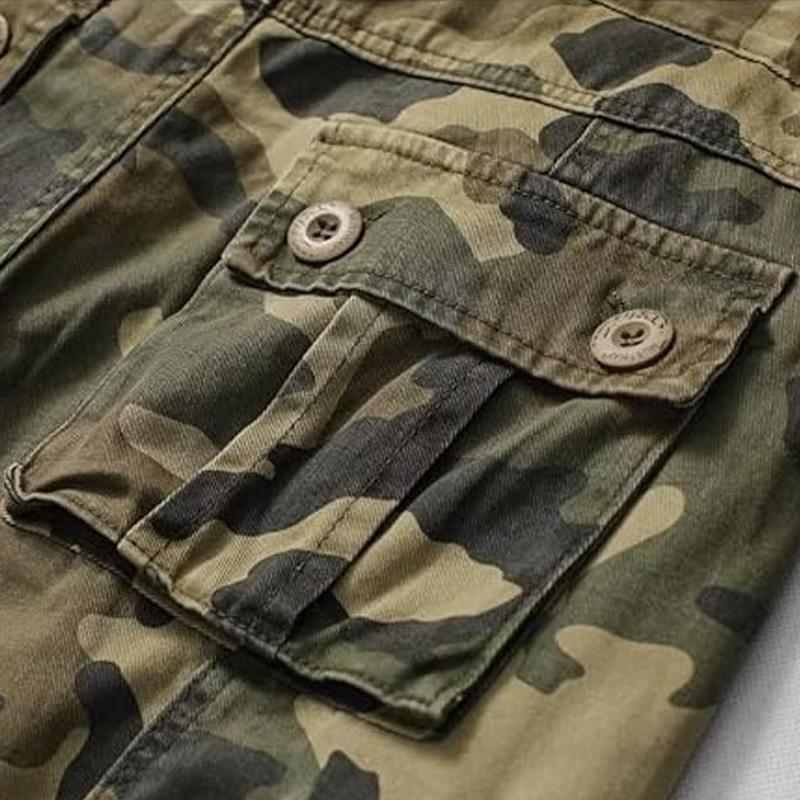 Pantalones cargo rectos con cremallera y múltiples bolsillos de algodón camuflado para hombre 40263270Z