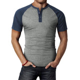 Men's Henley Collar Colorblock Raglan Short Sleeve T-Shirt 77409622Y
