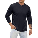 Men's Casual Henley Collar Loose Long Sleeve T-Shirt 69672438M