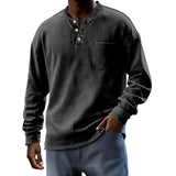 Men's Solid Henley Collar Chest Pocket Long Sleeve T-shirt 19957942Z