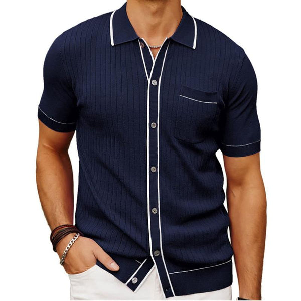 Men's Casual Lapel Single-Breasted Short-Sleeved Knitted Polo Shirt 73540044M