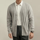 Men's Solid Color Knit Cable V Neck Single Breasted Cardigan 68307847Z