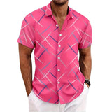 Men's Striped Feather Print Short Sleeve Button-Down Shirt 14777264X