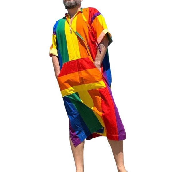 Men's Vintage Casual Sexy Rainbow Stripe Greek Robe 14969208TO