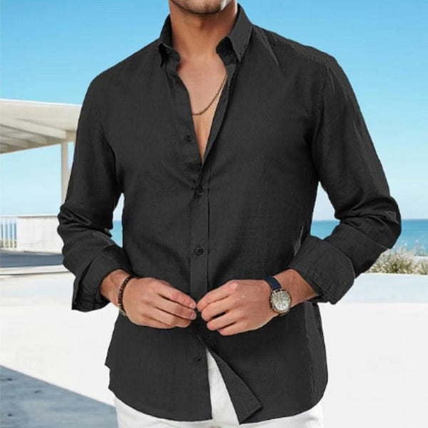 Men's Solid Long Sleeve Lapel Shirt 30109723Y