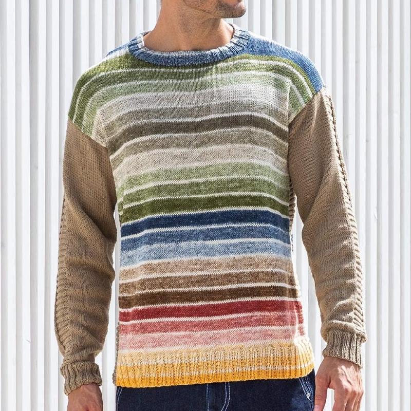 Men's Stylish Colorful Striped Crew Neck Sweater 31791179F