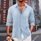 Men's Solid Color Textured Lapel Long Sleeve Shirt 34087678Z