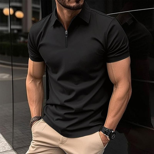 Men's Solid Color Zip Lapel Short Sleeve Polo Shirt 38534613Z