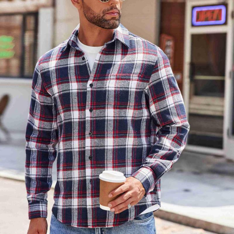 Men's Casual Plaid Long Sleeve Shirt 35428060Y