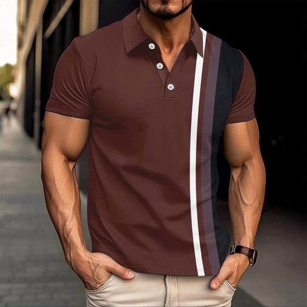 Men's Striped Color Block Printed Short Sleeve Polo Shirt 10890021Y