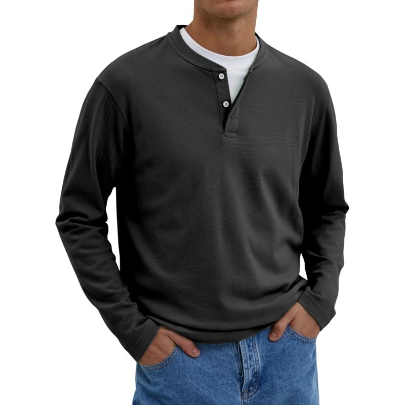 Men's Casual Solid Color Henley Collar Loose Sweatshirt 00751518M