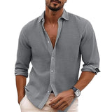 Men's Casual Cotton Linen Lapel Slim Fit Long Sleeve Shirt 86712844M