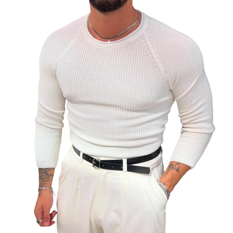 Men's Fashion Solid Color Slim Fit Raglan Sleeve Crewneck Knitted Sweater 89503733Y