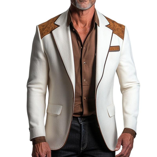 Men's Retro Casual Solid Color Stitching Notched collar Blazer 78465688TO