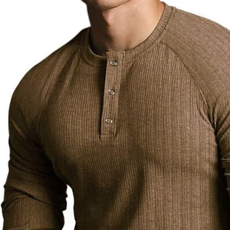 Men's Vintage Casual Henley Collar Striped Long Sleeve T-Shirt 16458248TO