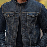 Men's Casual Retro Stand Collar Denim Jacket 55054269F