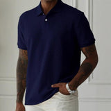 Men's Solid Color Texture Lapel Short Sleeve Polo Shirt 44983927Z