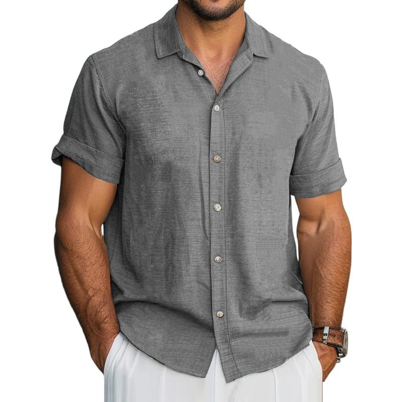 Chemise à manches courtes en coton et lin pour homme 86542844Y