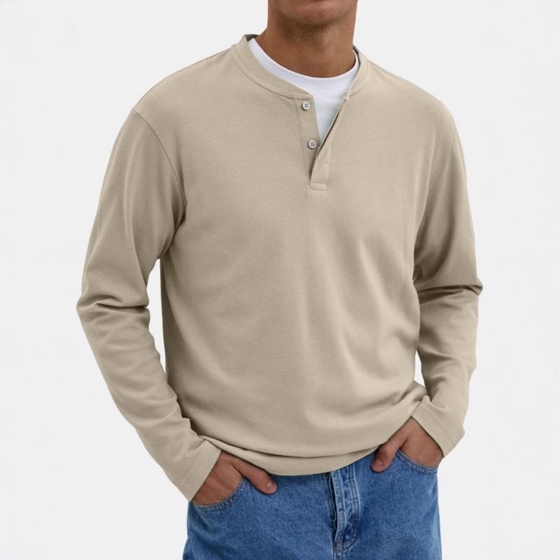 Men's Casual Solid Color Henley Collar Loose Sweatshirt 00751518M