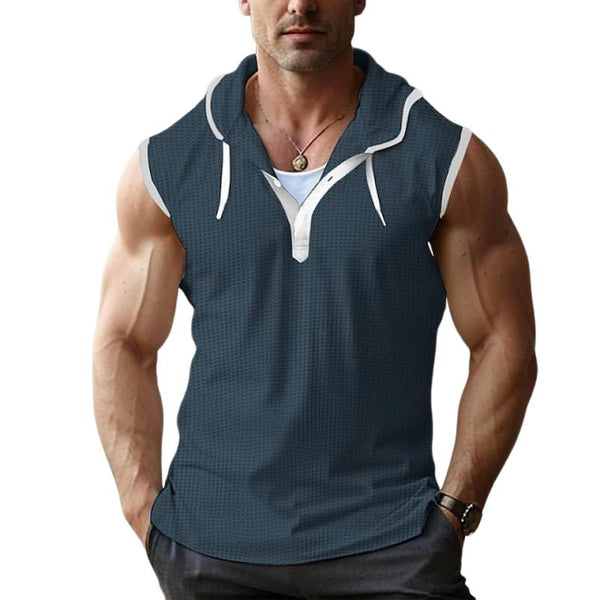 Men's Casual Waffle Hooded Contrast Slim Fit Tank Top 79840486M