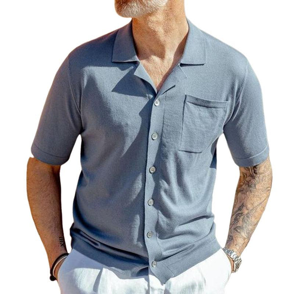 Men's Solid Color Suit Collar Knitted Short-sleeved Shirt 55361680X