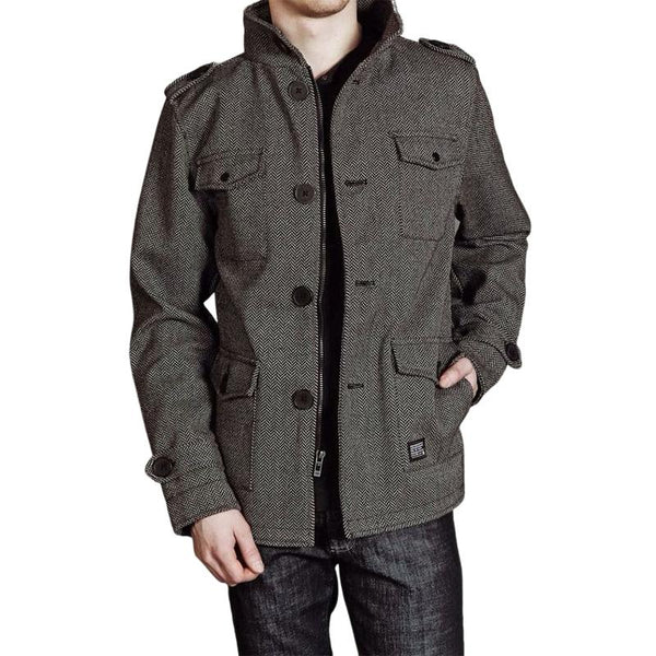 Men's Dark Gray Herringbone Cropped Coat 65461885U