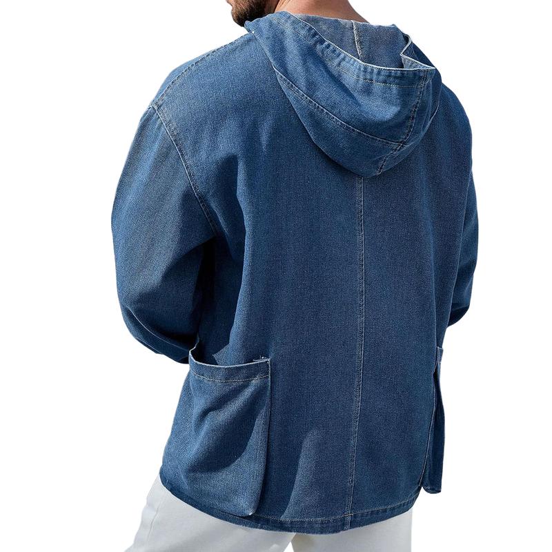 Men's Casual Denim Long Sleeve Hoodie 83444535F