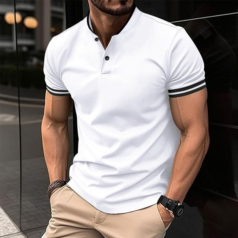 Men's Color Block Henley Collar Short Sleeve Casual T-shirt 88418155Z