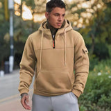 Men's Casual Solid Color Multi-Pocket Half-Zip Hooded Long Sleeve Sweatshirt 12108131Y