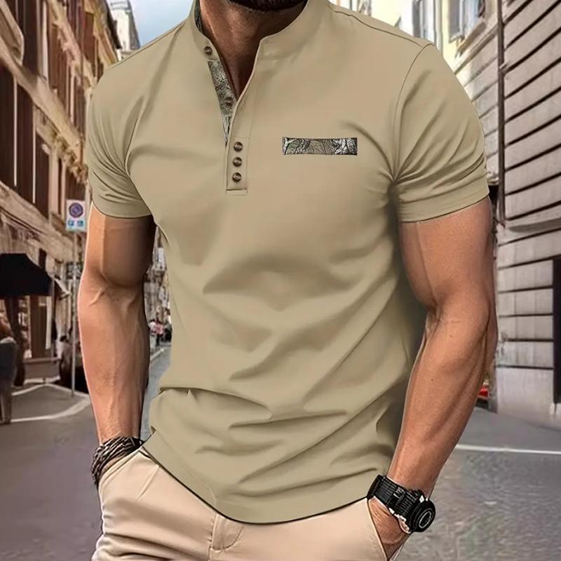 Men's Camouflage Stitching Stand Collar Short Sleeve Polo Shirt 77905100Z