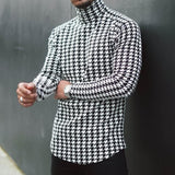 Men's Retro Casual Houndstooth Print Turtleneck Long Sleeve T-Shirt 94201150TO