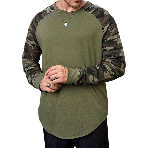 Men's Camouflage Stitching Long-sleeved Round Neck T-shirt 54698349X