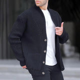 Men's Solid Lapel Long Sleeve Single Breasted Knit Cardigan 02144125Z