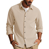 Men's Casual Solid Color Lapel Long Sleeve Shirt 92125385Y